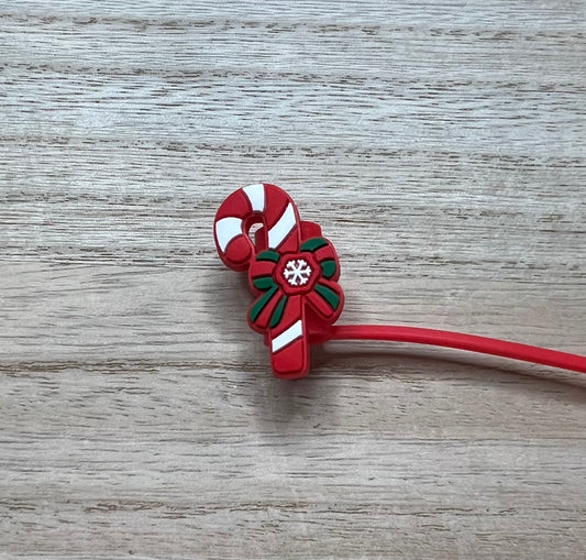 Straw Topper - Candy Cane Bow