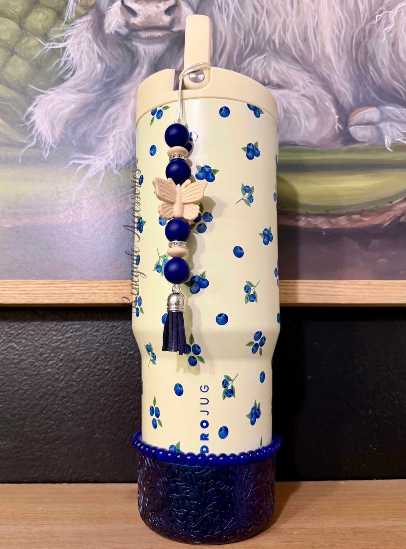 Silicone Charm - Enchanted Charms - Cream Butterfly - Freshly Picked/Blueberry 🖤32 Oz Sport🖤 (Shorter Version)