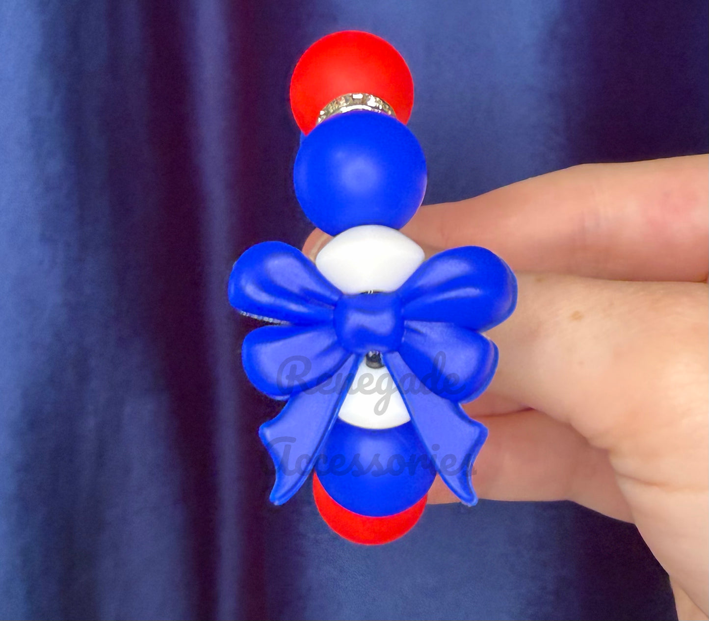 Silicone Charm - Royal Blue Bow/Quilted Americana