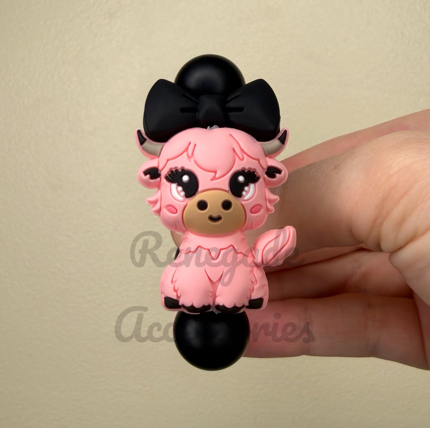 Silicone Charm - Pink Highland Cow With Bow