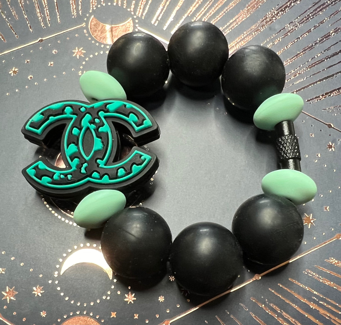 Silicone Charm - Luxe Teal & Black