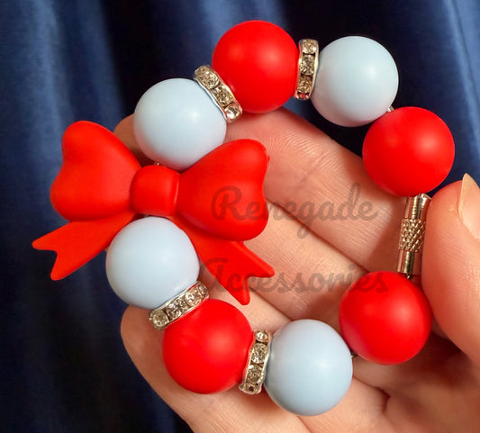 Silicone Charm - Red Bow - Cherry Checkers