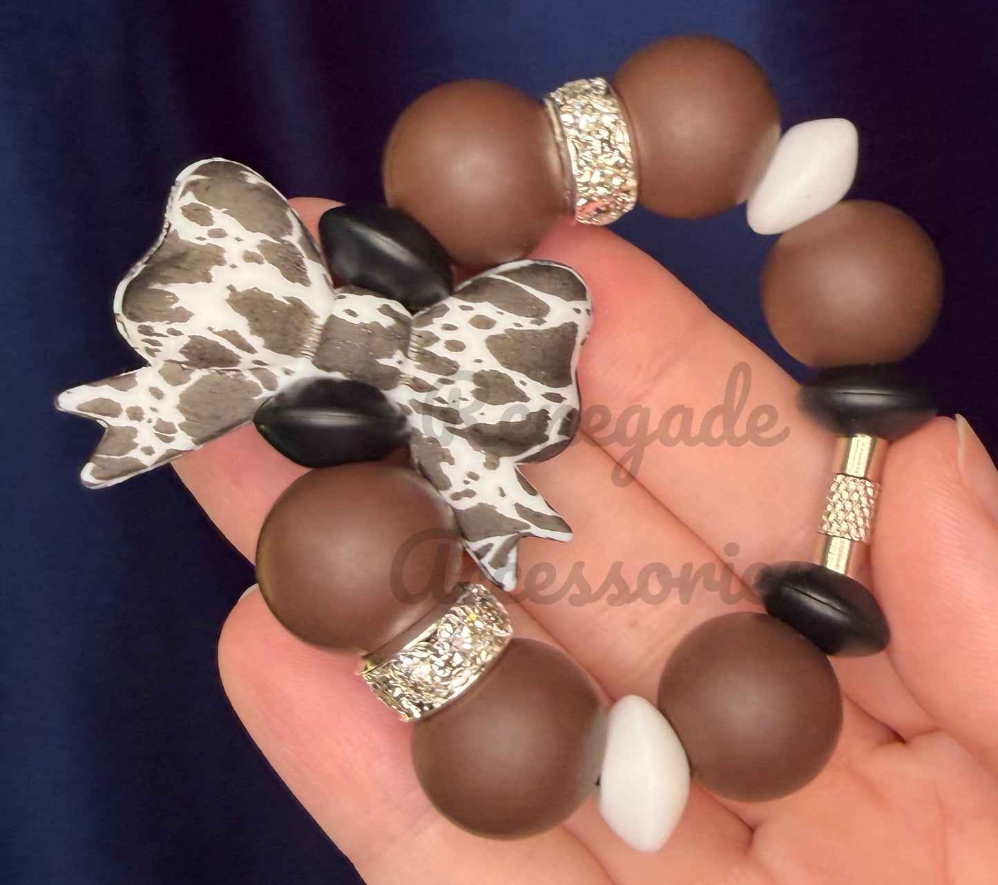 Silicone Charm - Cow Print Bow/Frontier