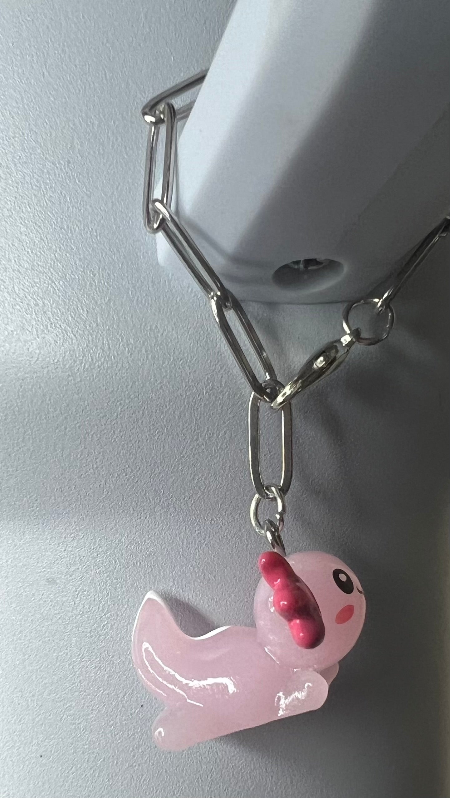 Metal Charm - Pink Axolotl Silver