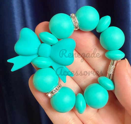 Silicone Charm - Blue/Turquoise Bow