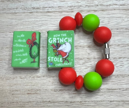 Silicone Charm - Christmas Green Guy Book - Double Sided - Character