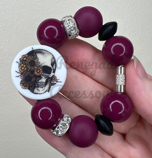 Silicone Charm - Floral Skull - Ember