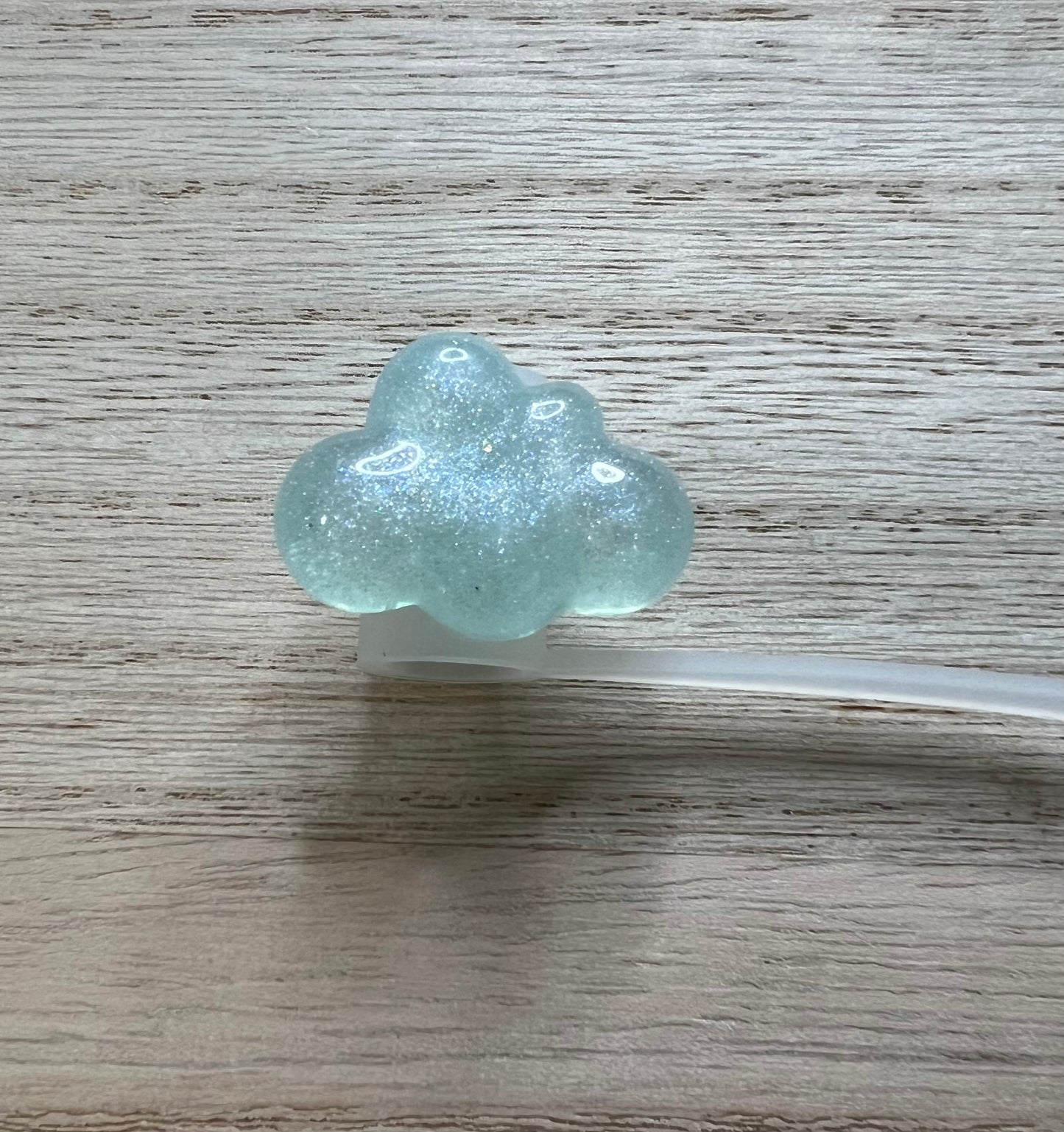 Straw Topper - Acrylic Blue Glitter Cloud