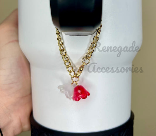 Metal Charm - Flowers - Red/Pearl