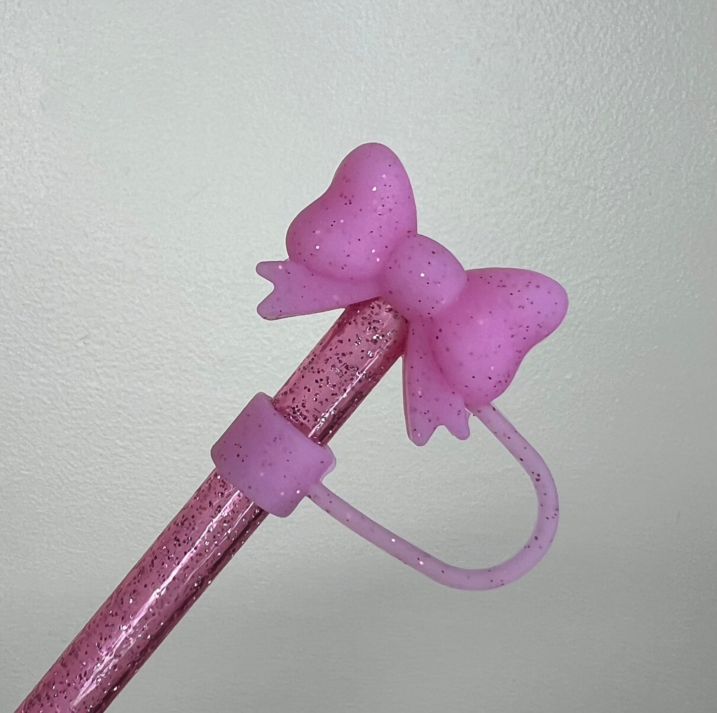 Straw Topper - Pink Glitter Bow