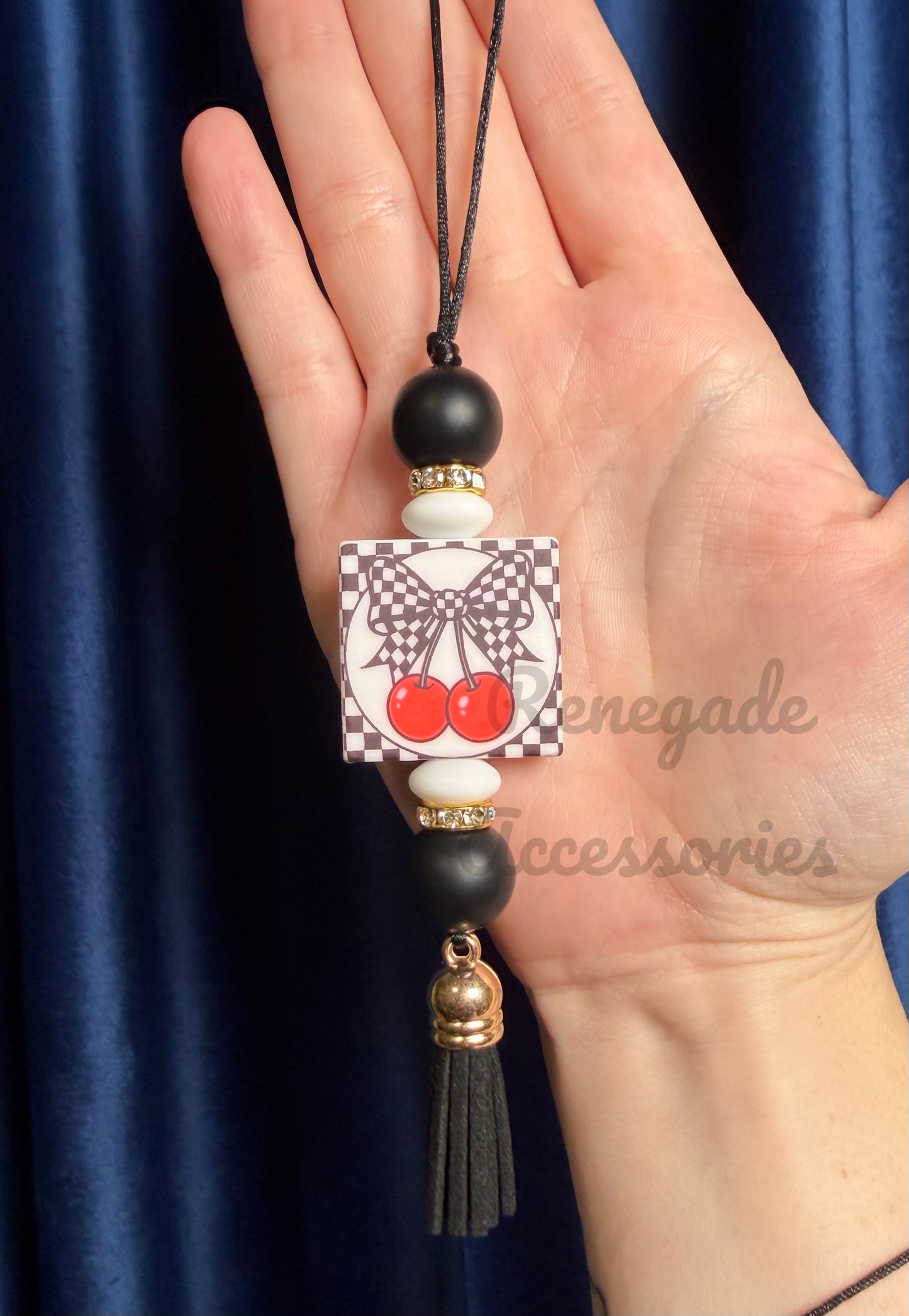 Silicone Charm - Enchanted Charms - Checkered Cherry 🖤32 Oz Sport/Royal Checkers🖤(Shorter Version)