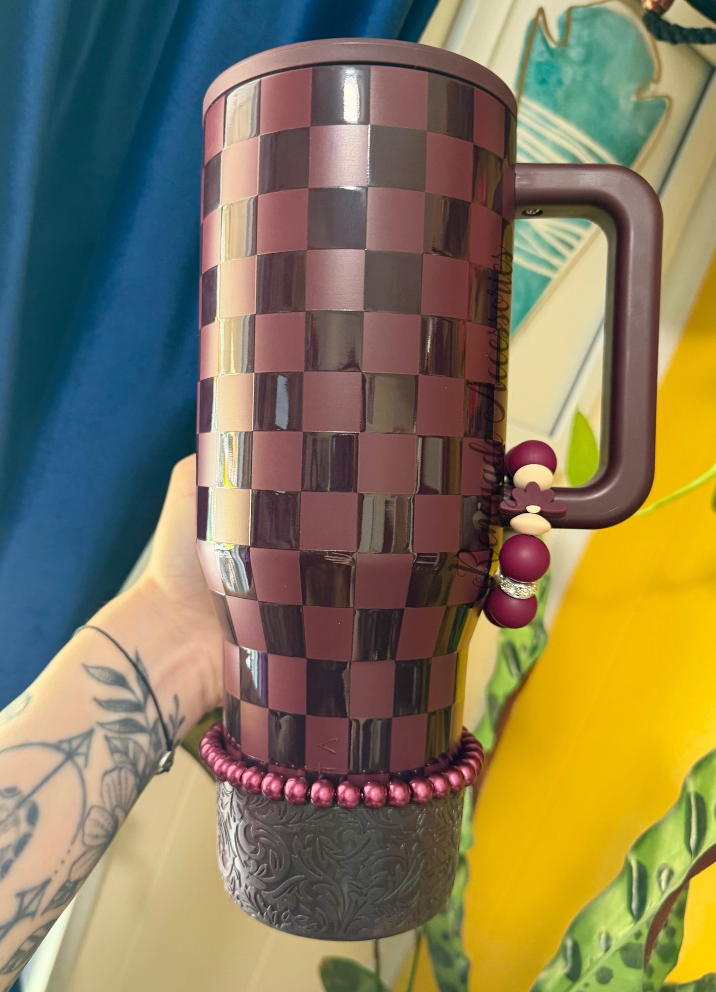 Silicone Charm - Half Daisy Flower - Ember Checkmate