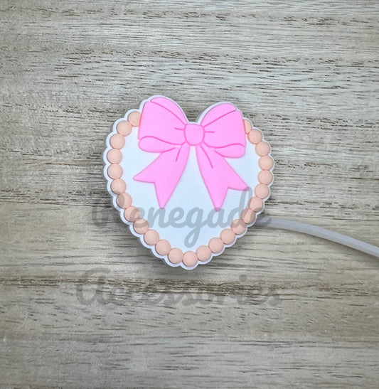 Straw Topper - Pink Heart Bow