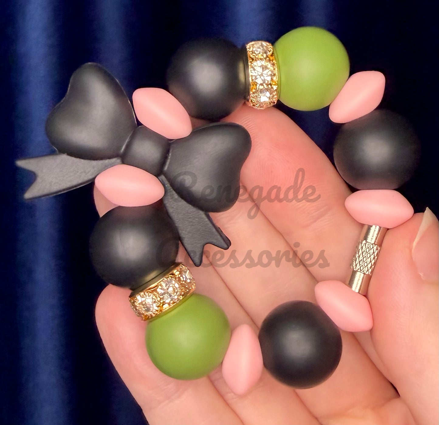 Silicone Charm - Large Black Bow/Midnight Floral