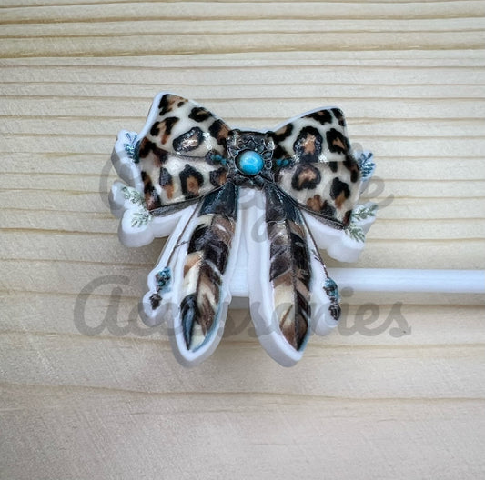 Straw Topper - Leopard Feather Bow