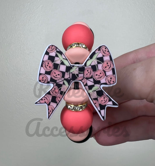 Silicone Charm - Checkered Cherry Pumpkins Bow