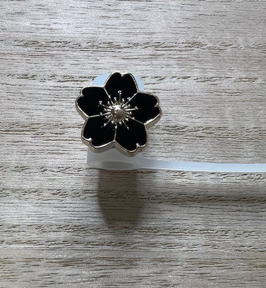 Straw Topper - Acrylic Black Flower