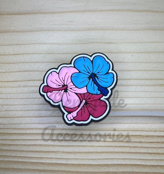 Straw Topper - Hibiscus Flowers - Blue Alien