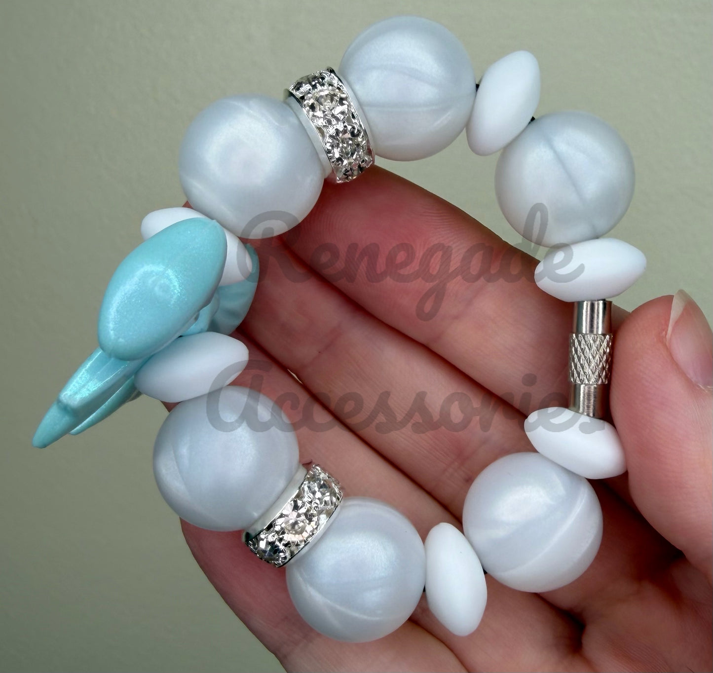 Silicone Charm - Light Blue Opal Bow
