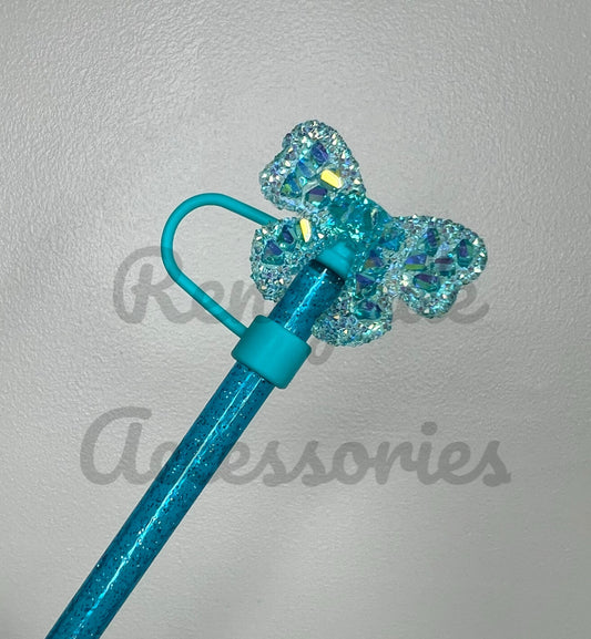 Straw Topper - Acrylic - Iridescent Bow Blue/Turquoise