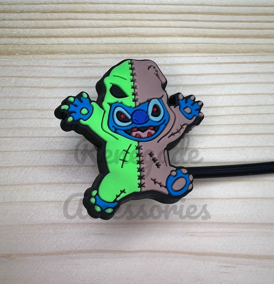 Straw Topper - Blue Alien Oogie Green & Brown