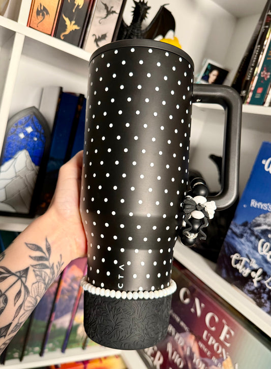 Silicone Charm - Black & White Swirl Bow - Acta Polka Dot