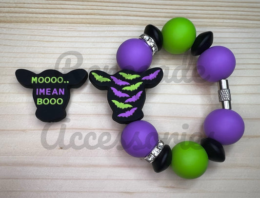 Silicone Charm - Moo, I Mean Boo Cow/Bats - Double Sided