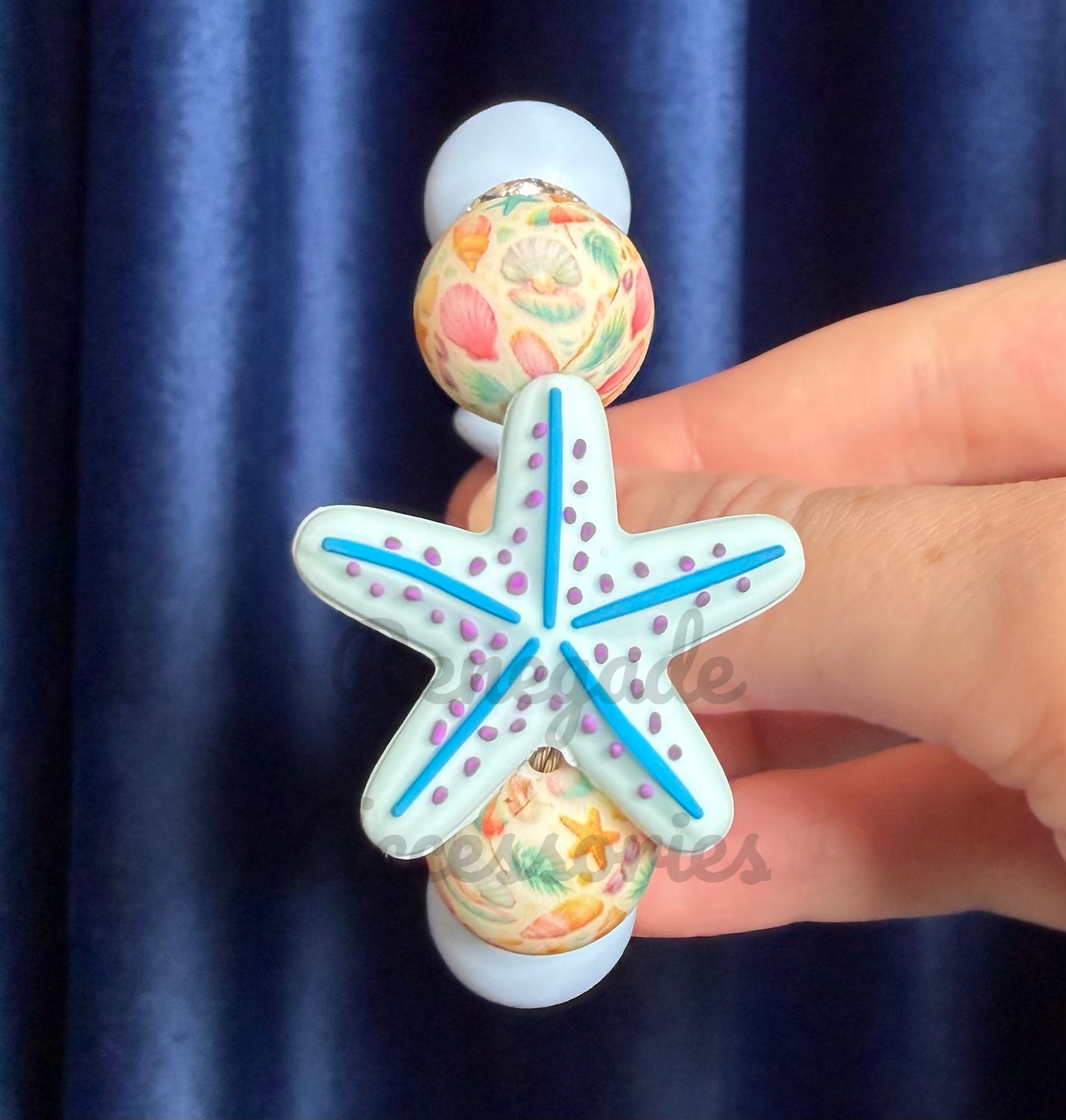 Silicone Charm - Blue Starfish/Seashell