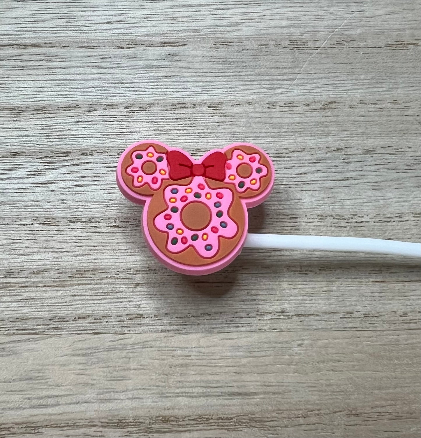 Straw Topper - Pink Donut Mouse Ears Character