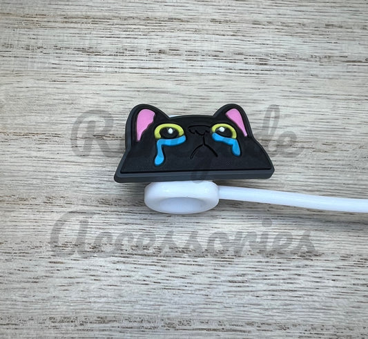 Straw Topper - Funny Crying Cat