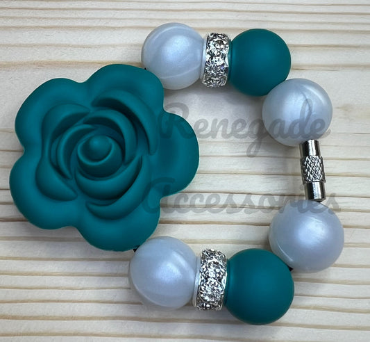 Silicone Charm - Dark Teal Rose