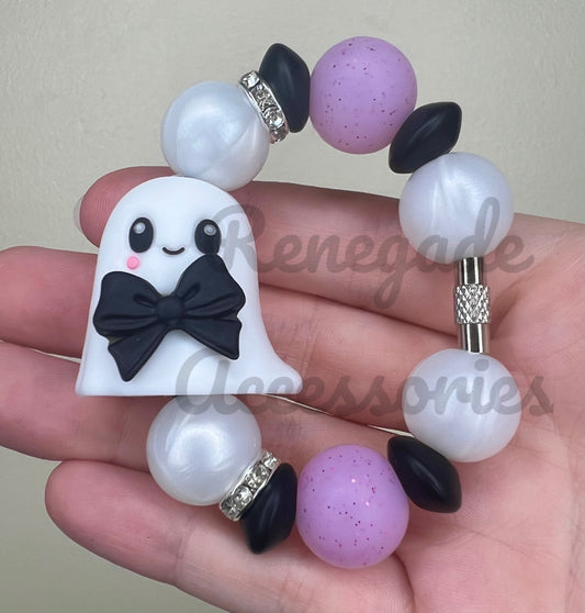 Silicone Charm - Ghost Black Bow