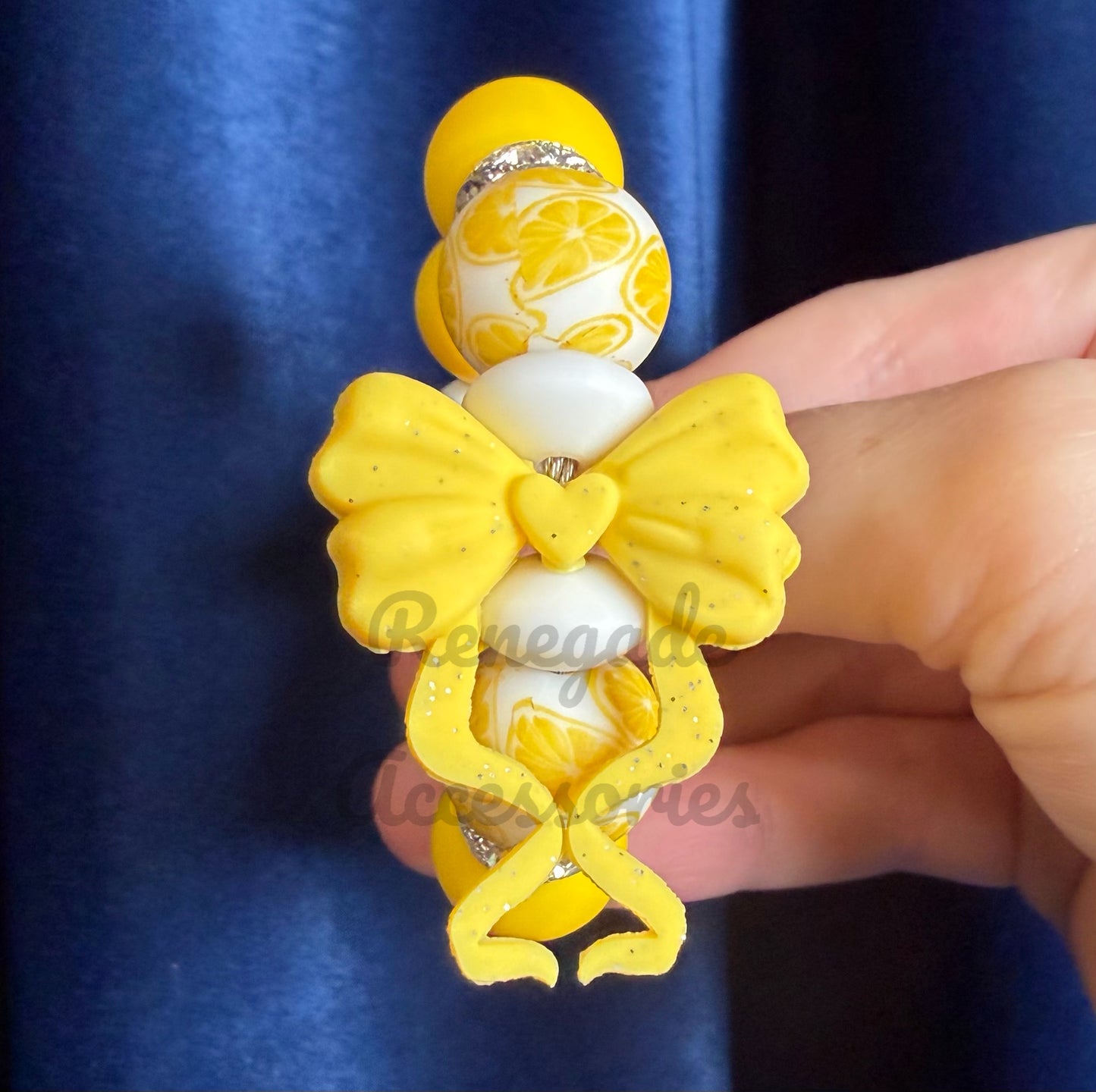 Silicone Charm - Yellow Glitter Bow - Lemons