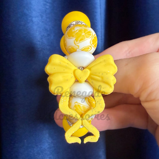 Silicone Charm - Yellow Glitter Bow - Lemons