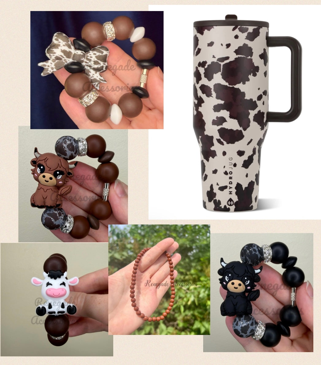 Silicone Charm - Cow Print Bow/Frontier