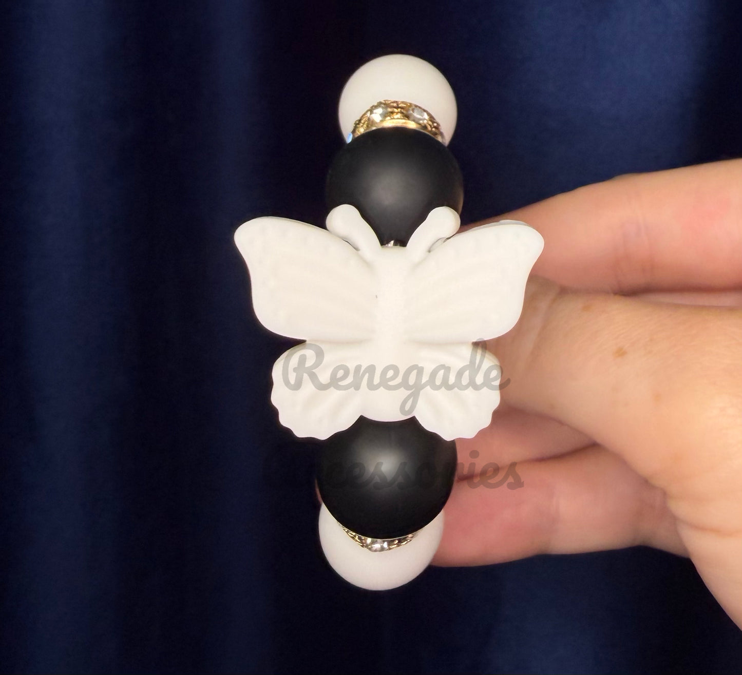 Silicone Charm - Royal Checkers White Butterfly
