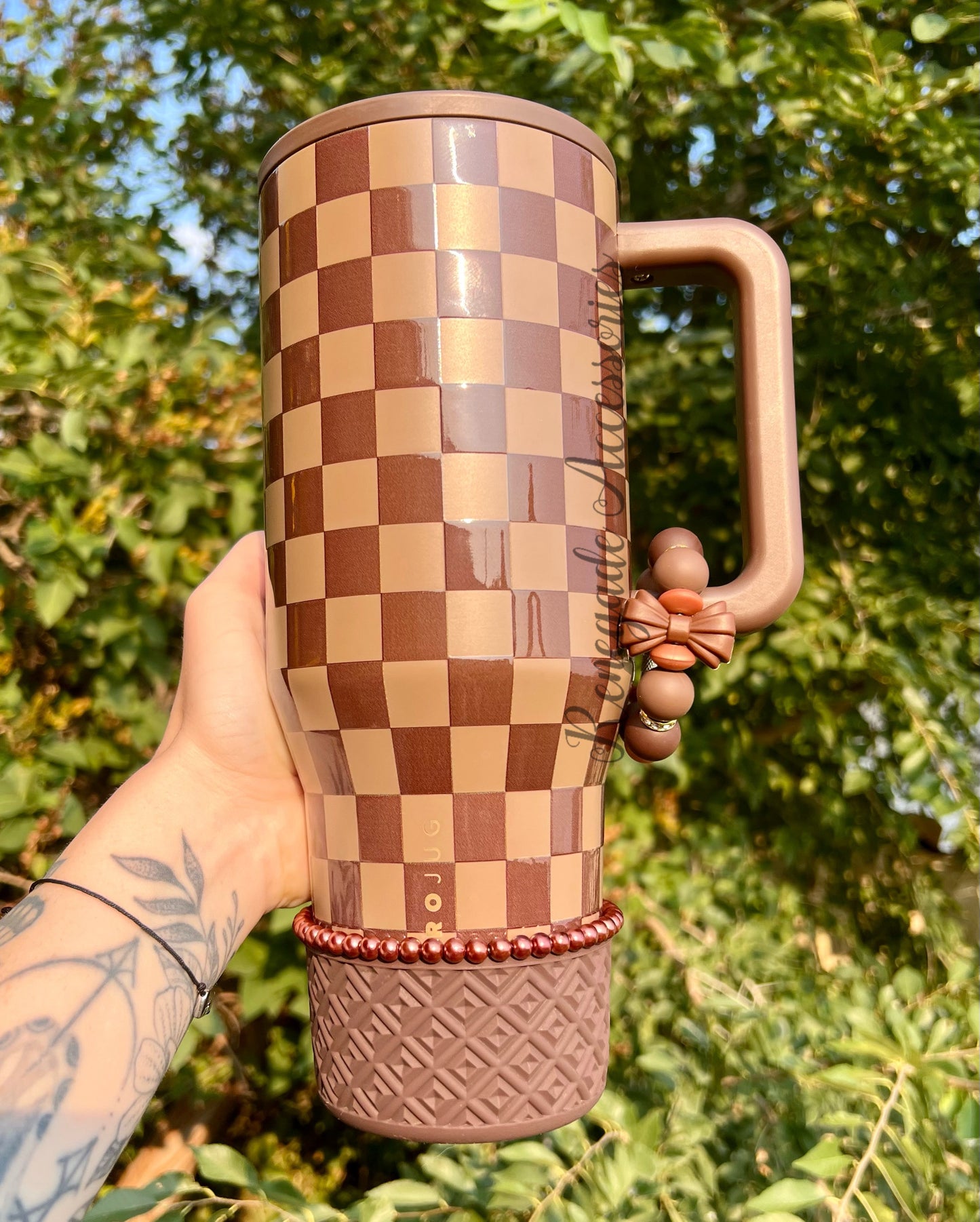 Silicone Charm - Brown Bow - Autumn Checkers