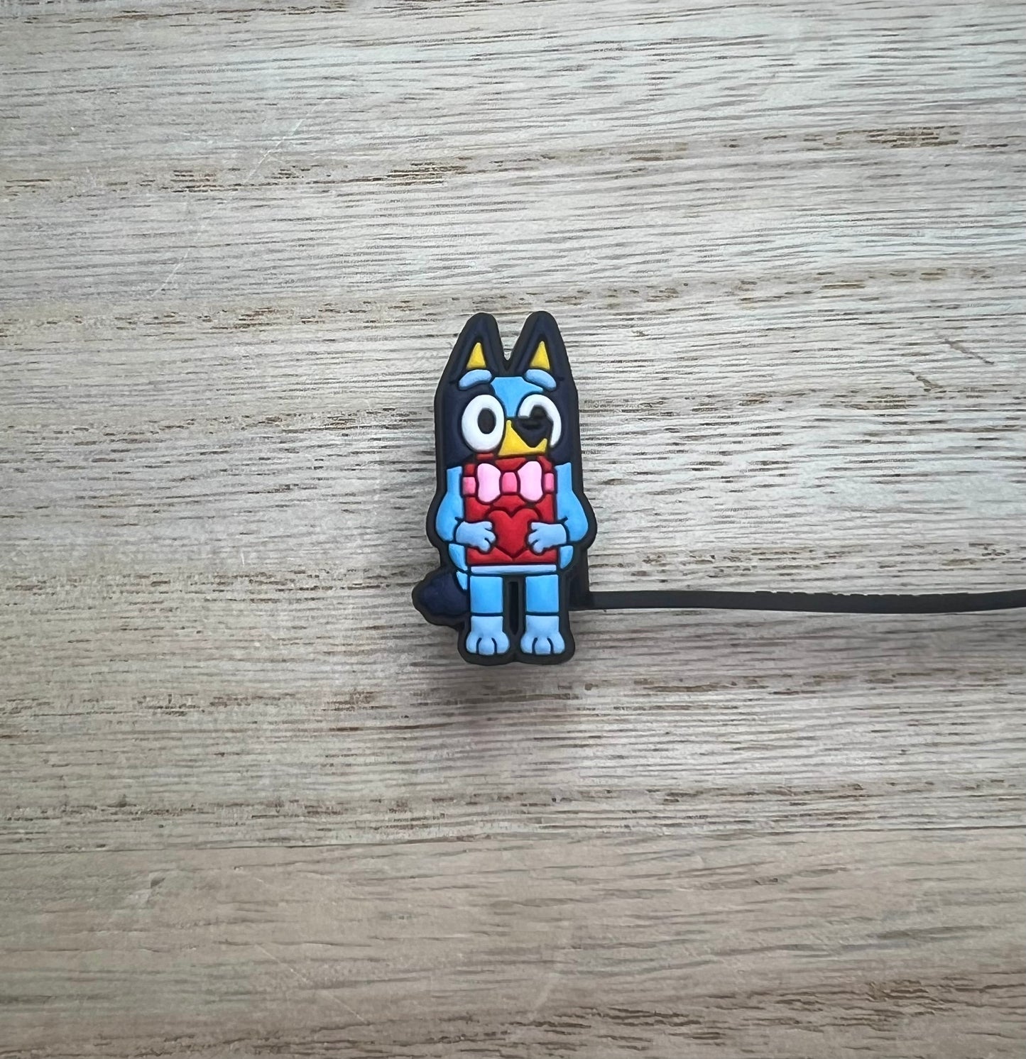 Straw Topper - Blue Dog Character Valentine