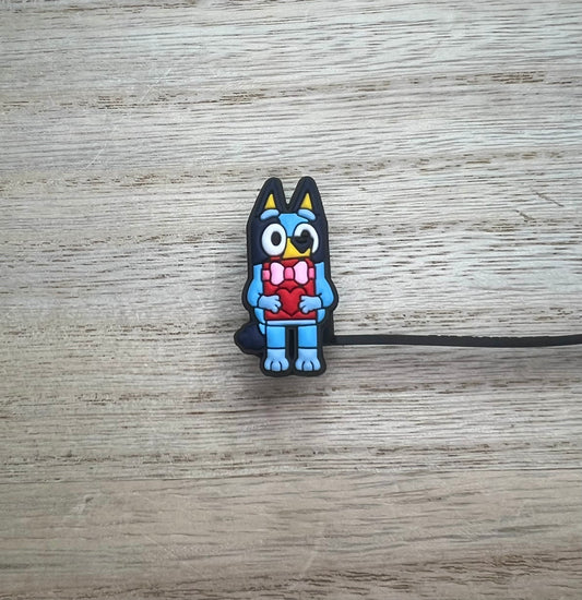 Straw Topper - Blue Dog Character Valentine