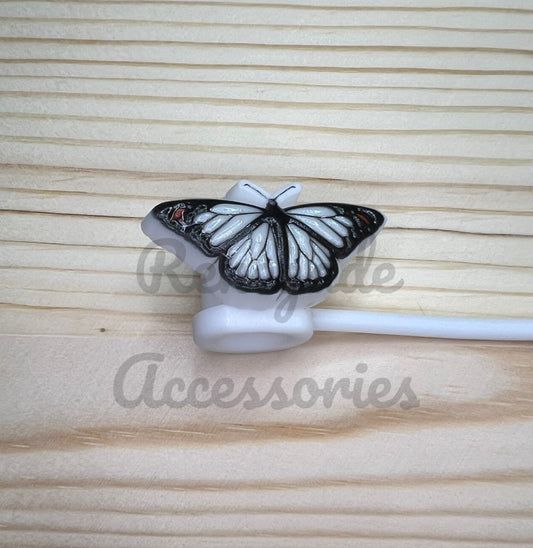 Straw Topper - White Butterfly