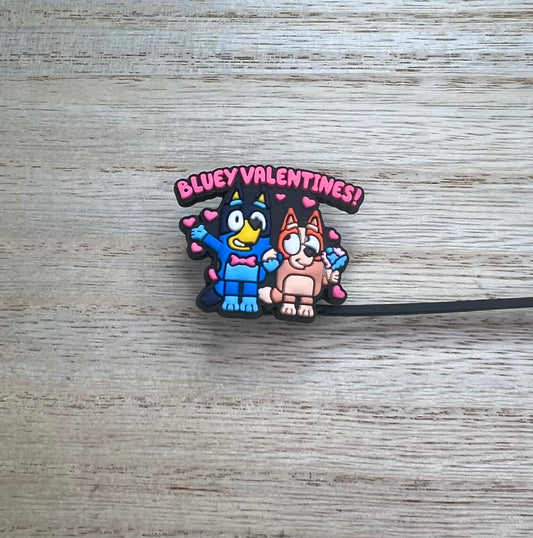 Straw Topper - Blue Dog Character Valentine - Both Dogs