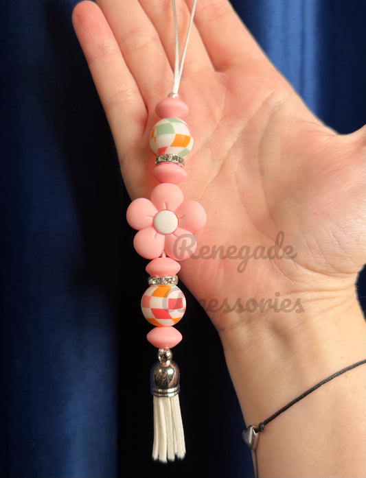 Silicone Charm - Enchanted Charms - Pink Daisy - Pastel Checkets 🖤40 Oz Sport🖤(Longer Version)