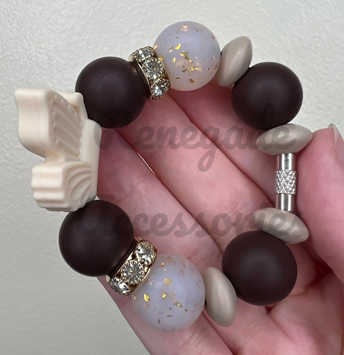 Silicone Charm - Cream Butterfly - Brown/Coconut Gingham