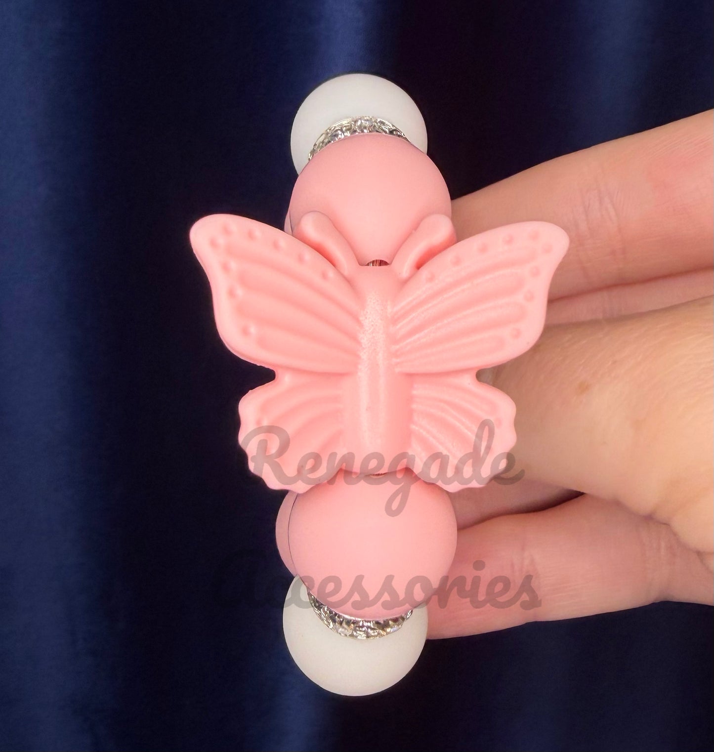 Silicone Charm - Pink Butterfly - Pink Dot Dog/Pink Glitter