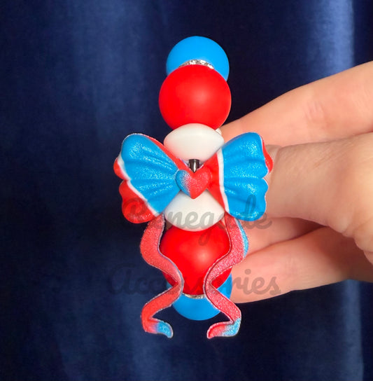 Silicone Charm - Red White & Blue Bow