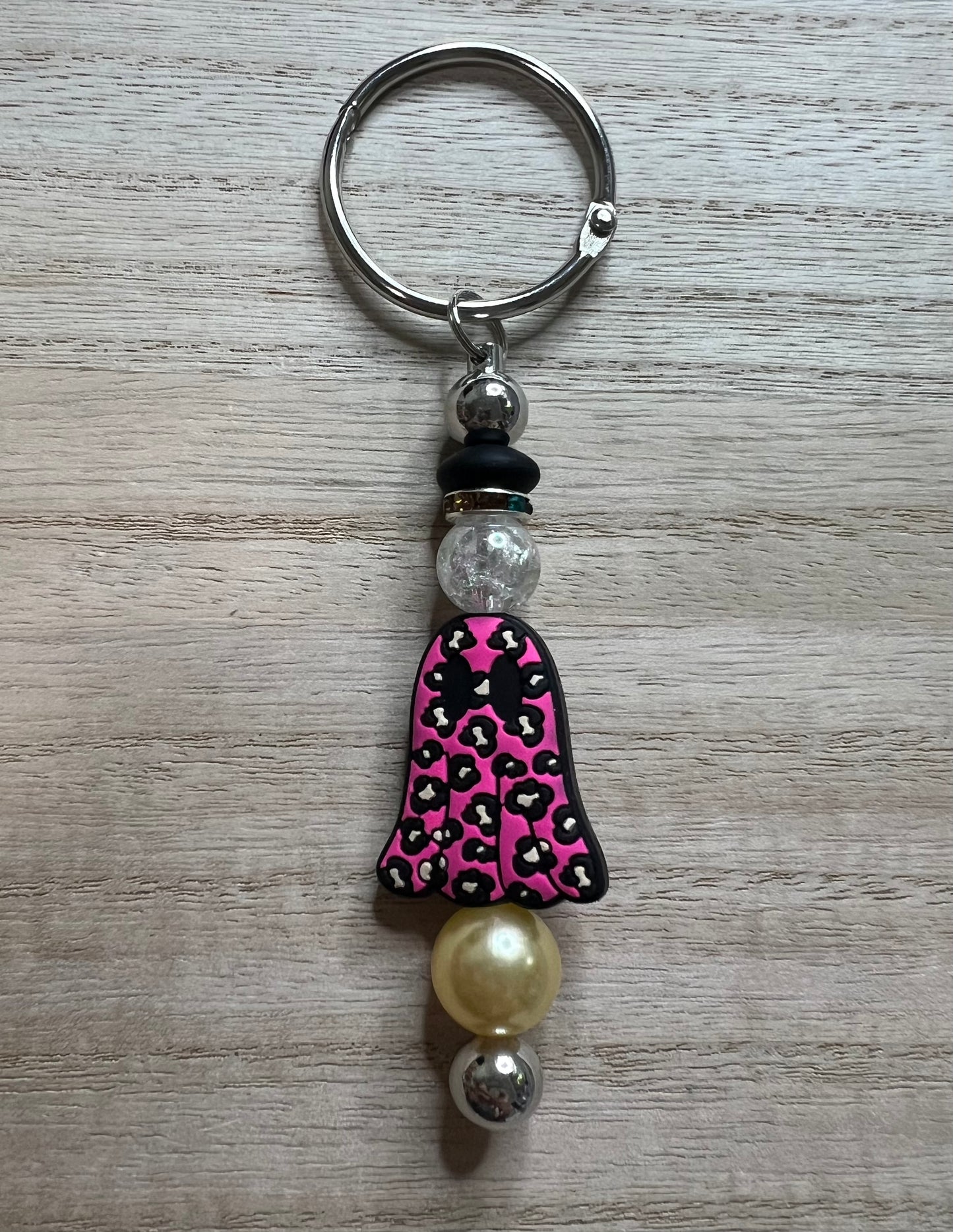 Silicone Charm/Keychain - Pink Cheetah Ghost