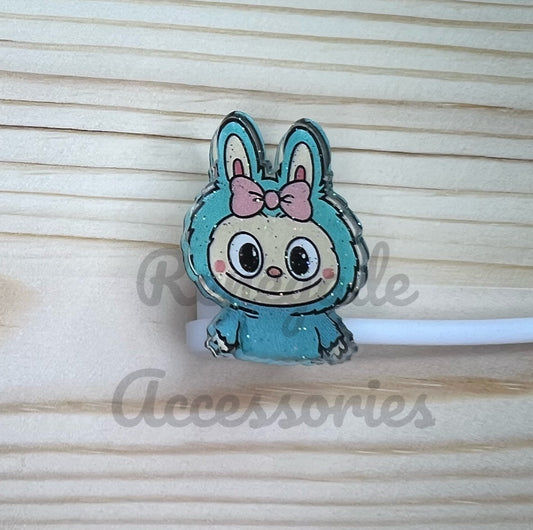 Straw Topper - Bubu Blue - Pink Bow