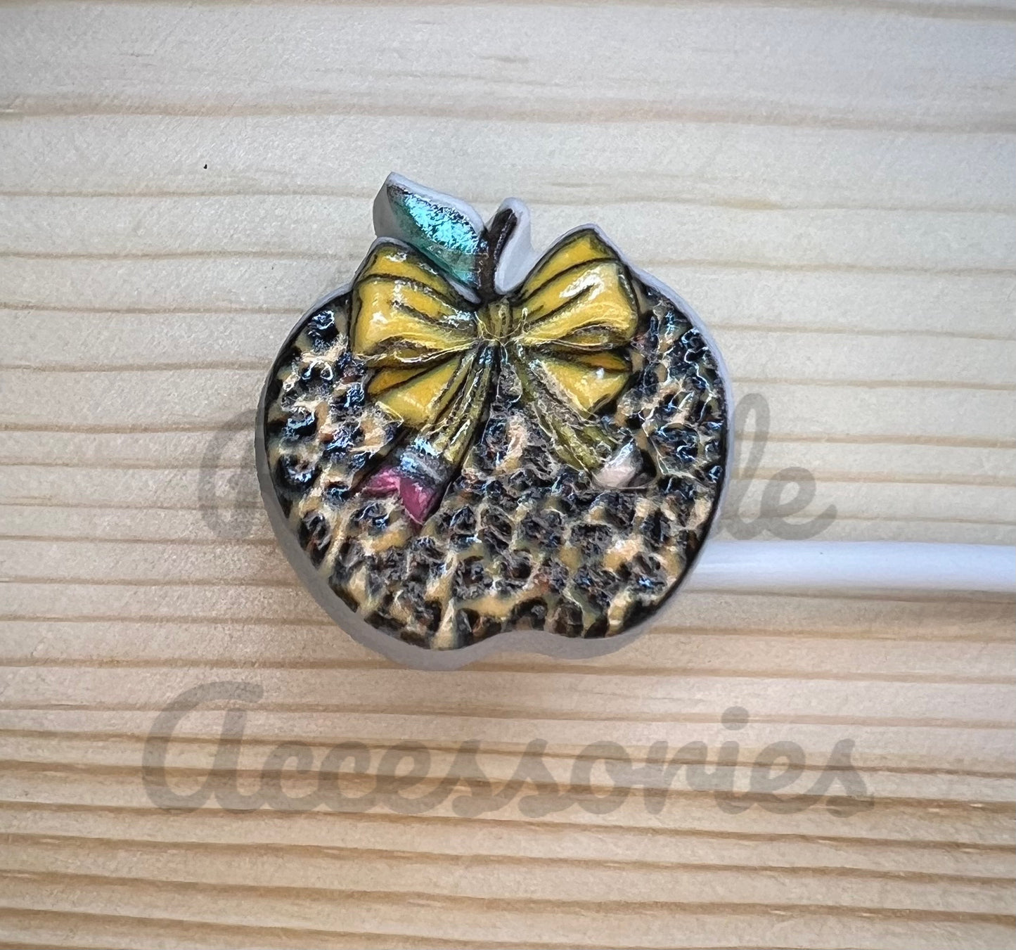 Straw Topper - Teacher Cheetah Apple