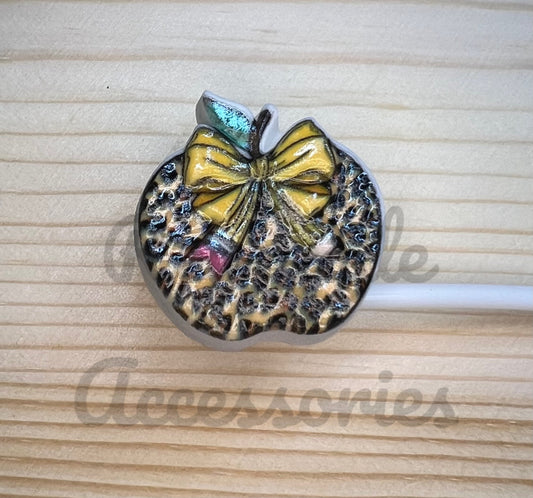 Straw Topper - Teacher Cheetah Apple