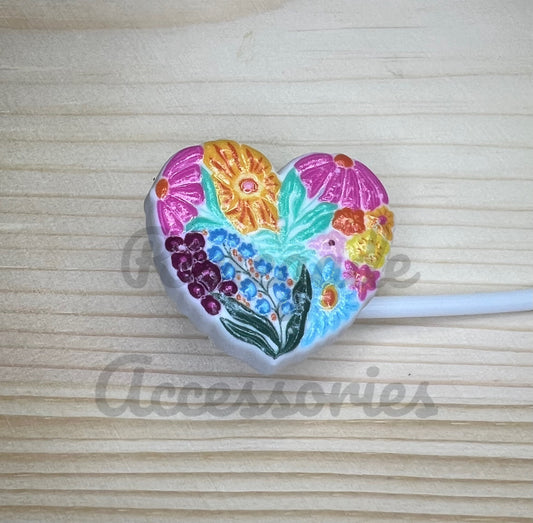 Straw Topper - Floral Heart